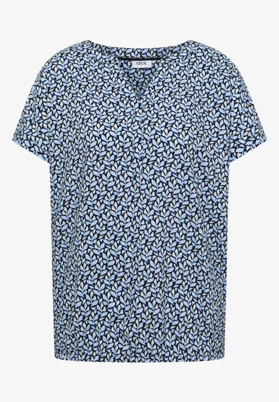 Blouse met gespleten hals en minimale print universal blue