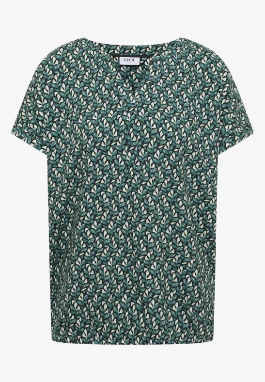 Blouse met gespleten hals en minimale print raw khaki