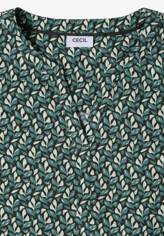 Blouse met gespleten hals en minimale print raw khaki