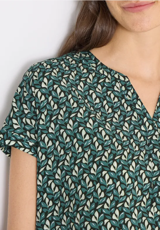 Blouse met gespleten hals en minimale print raw khaki