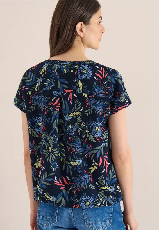 Blouse met gespleten hals en print universal blue