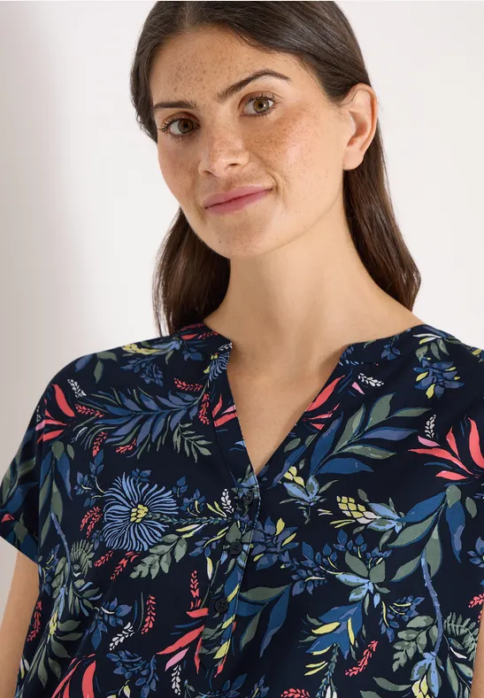 Blouse met gespleten hals en print universal blue