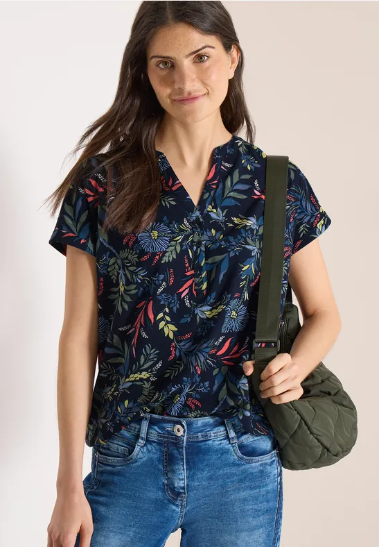 Blouse met gespleten hals en print universal blue