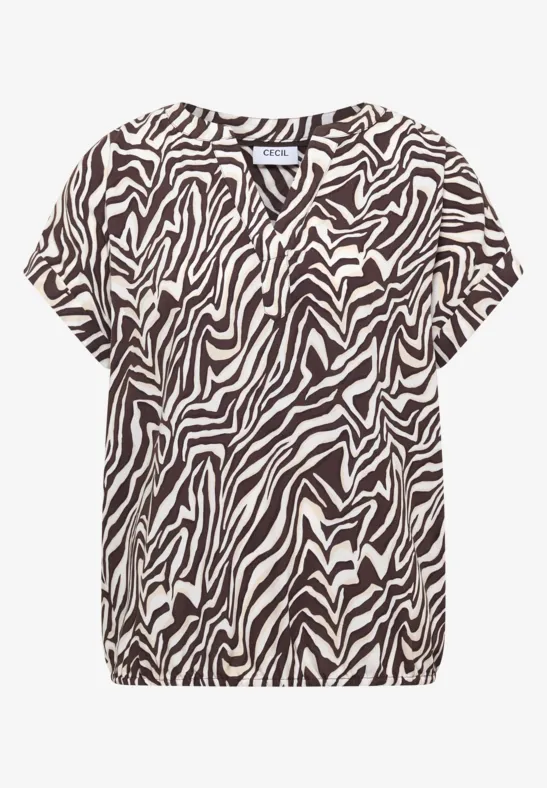 Kurzarmshirt mit schwarz-weißem Zebramuster