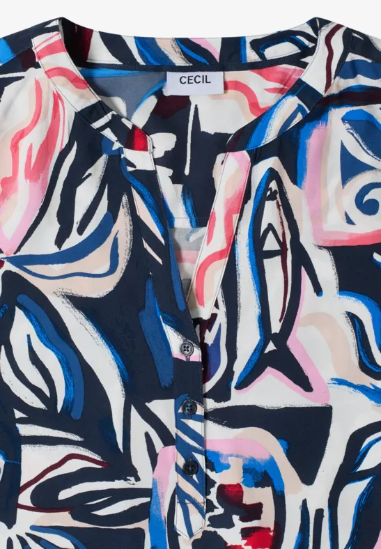Kurzarm Bluse mit Multicolor Print universal blue