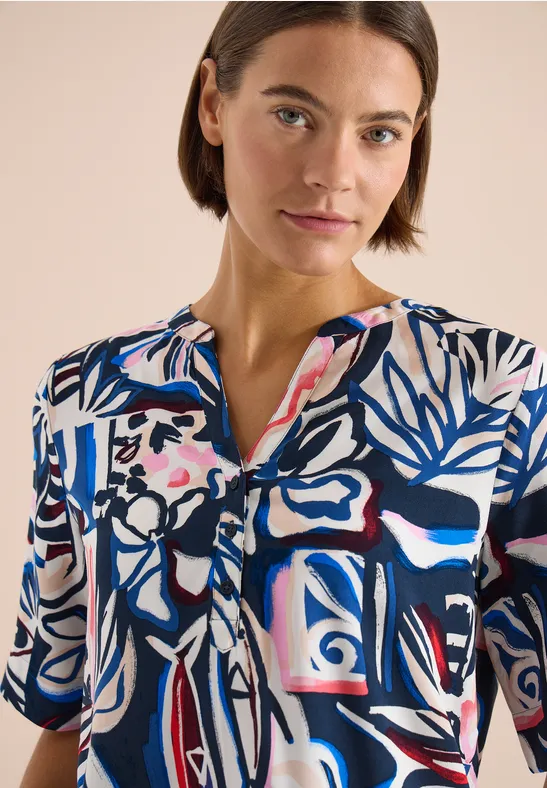 Kurzarm Bluse mit Multicolor Print universal blue