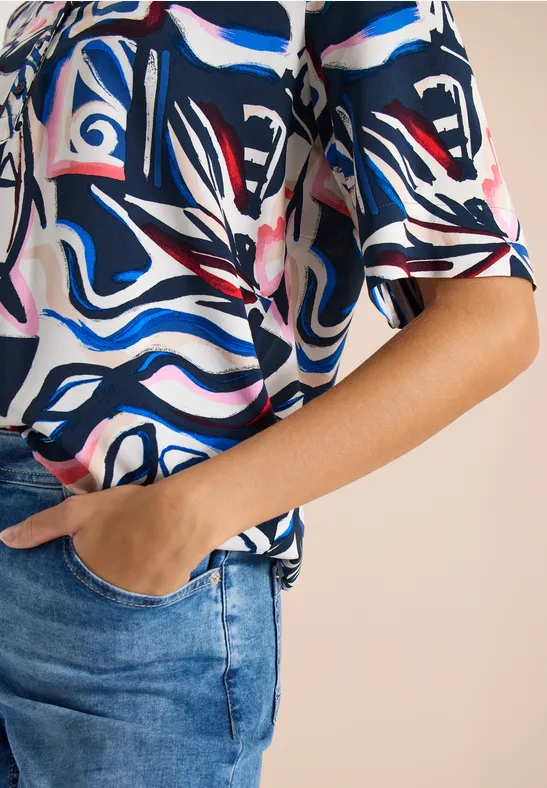 Kurzarm Bluse mit Multicolor Print universal blue