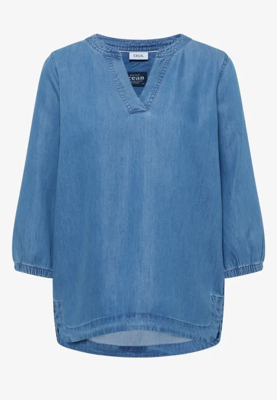 Tuniek met 3/4 mouwen in denimlook mid blue wash