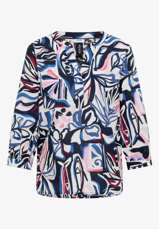 Blouse met 3/4 mouwen en meerkleurige print universal blue