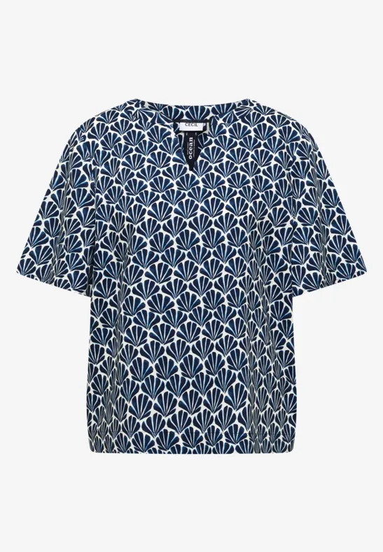 Kurzarm Bluse mit Muschelprint universal blue