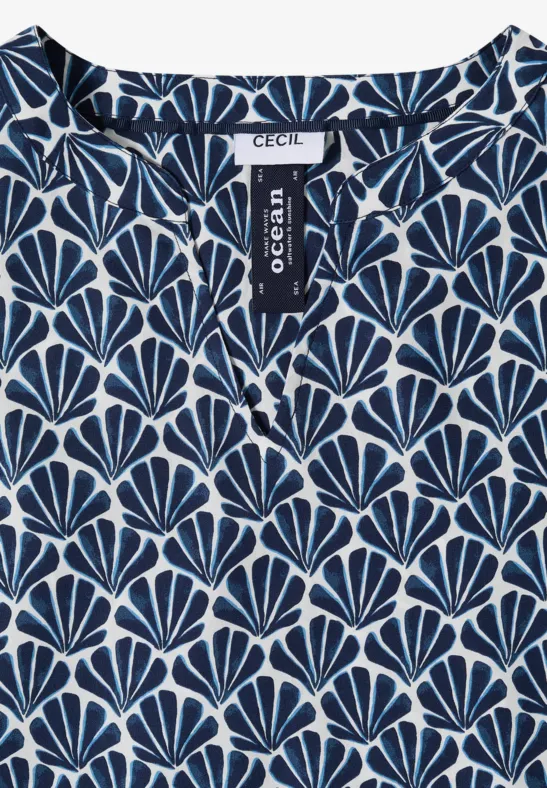 Kurzarm Bluse mit Muschelprint universal blue