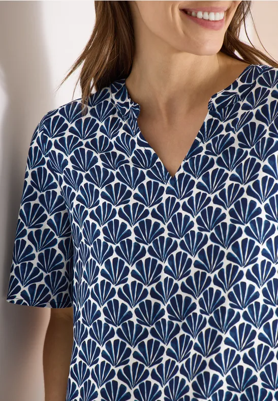 Kurzarm Bluse mit Muschelprint universal blue