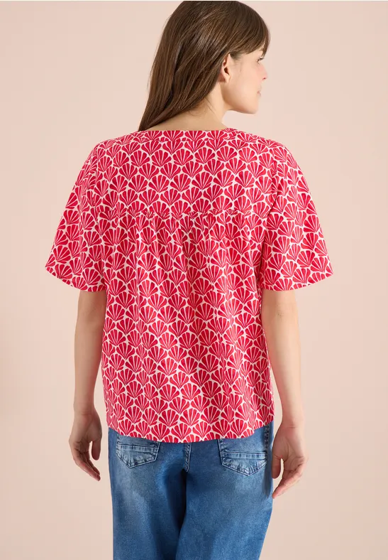 Blouse met korte mouwen en schelpjesprint glazed apple red