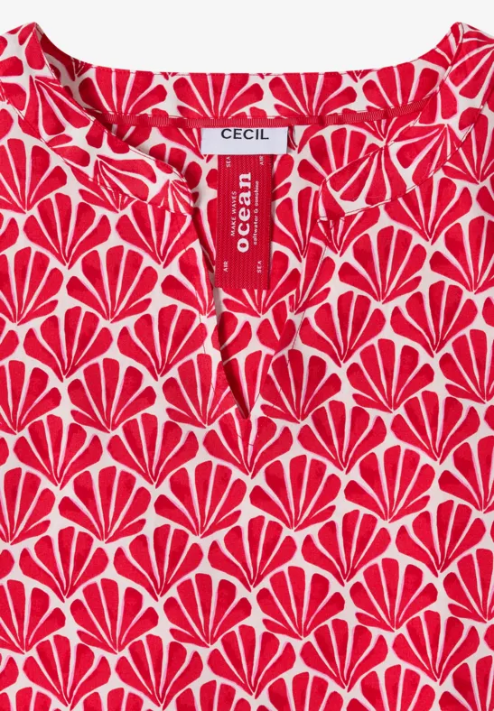 Blouse met korte mouwen en schelpjesprint glazed apple red