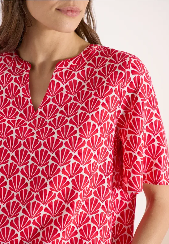 Blouse met korte mouwen en schelpjesprint glazed apple red