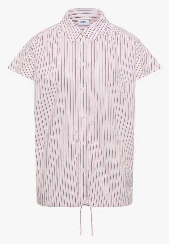 Kurzärmeliges Hemd mit rosa-weißen Streifen und Tunnelzug am Saum.