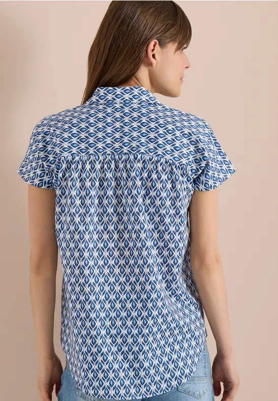 Kurzarm Bluse mit Minimal Print universal blue