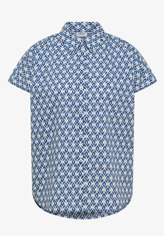 Kurzarm Bluse mit Minimal Print universal blue