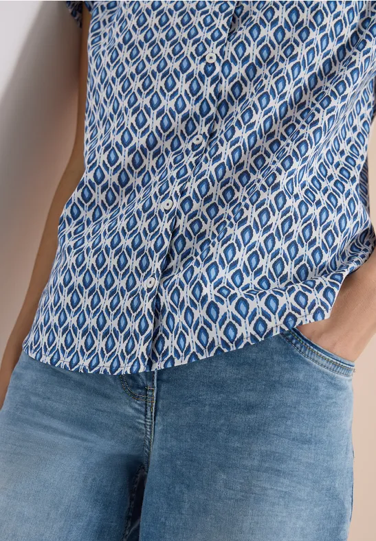 Kurzarm Bluse mit Minimal Print universal blue