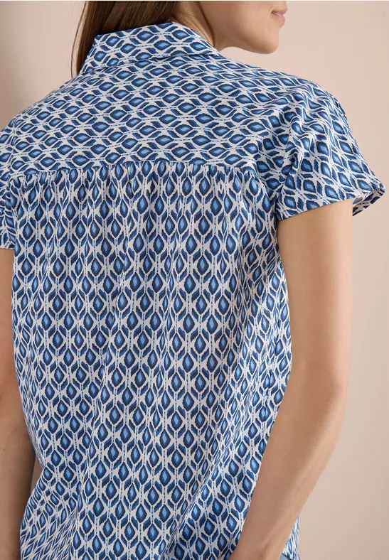 Kurzarm Bluse mit Minimal Print universal blue