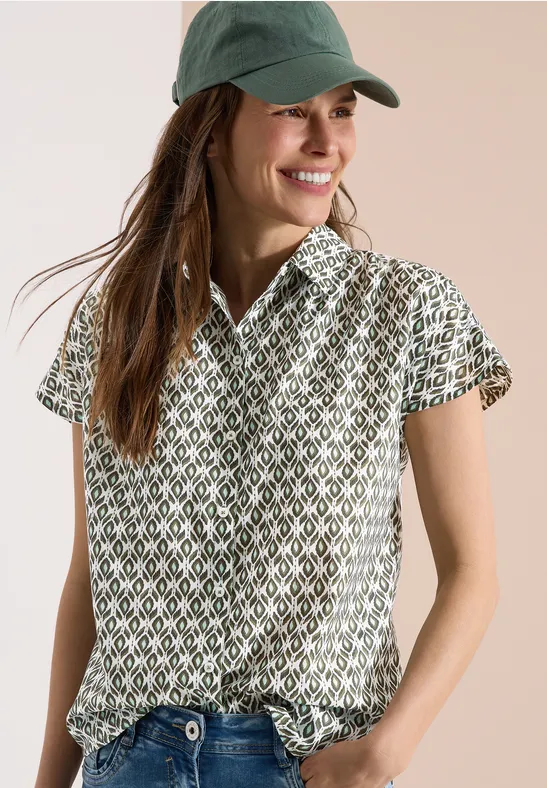 Kurzarm Bluse mit Minimal Print khaki