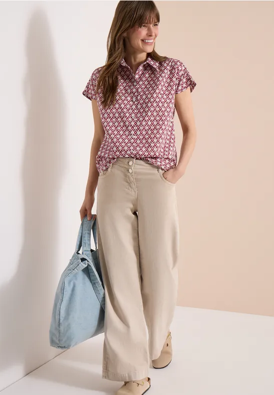 Kurzarm Bluse mit Minimal Print sweet grape red