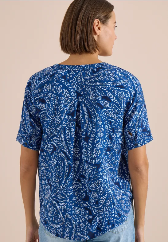 Kurzarm Bluse mit Paisley Print universal blue