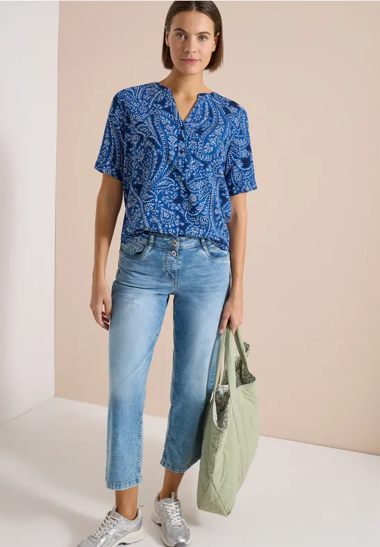 Kurzarm Bluse mit Paisley Print universal blue