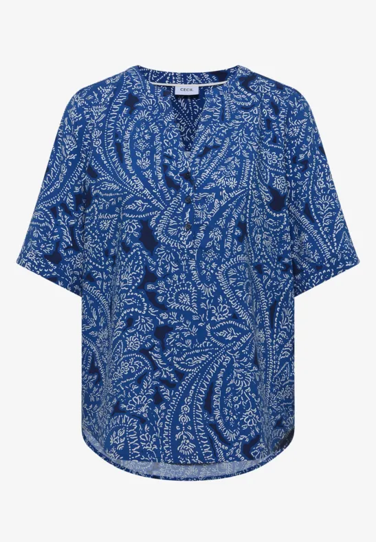 Kurzarm Bluse mit Paisley Print universal blue