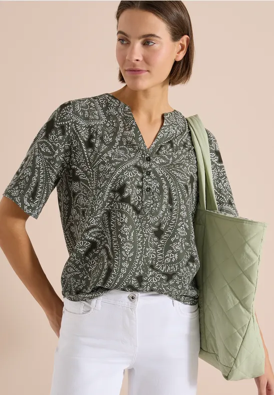 Kurzarm Bluse mit Paisley Print khaki