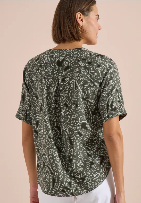 Kurzarm Bluse mit Paisley Print khaki