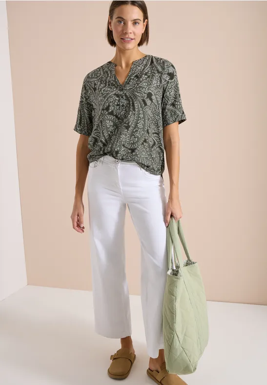Kurzarm Bluse mit Paisley Print khaki