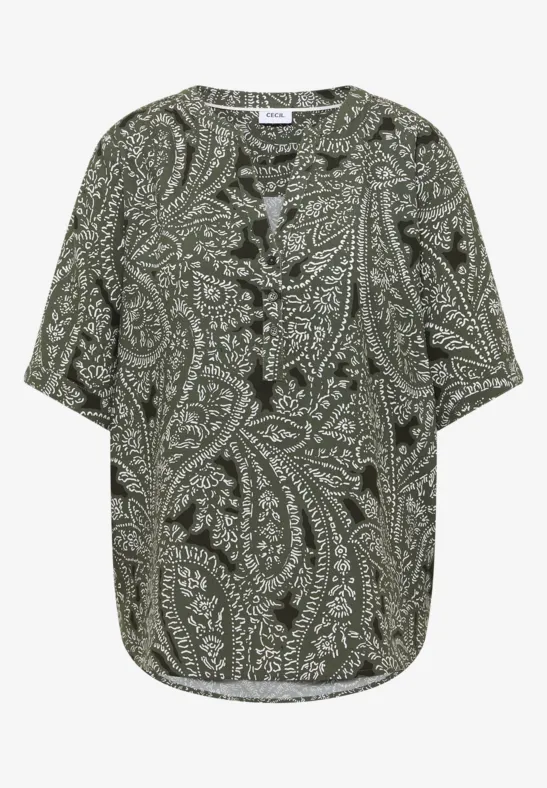 Kurzarm Bluse mit Paisley Print khaki