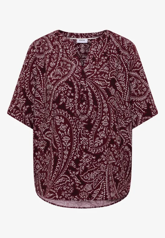 Kurzarm Bluse mit Paisley Print sweet grape red