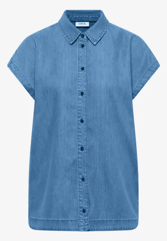 Dropped Shoulder Bluse im Denim-Look mid blue wash