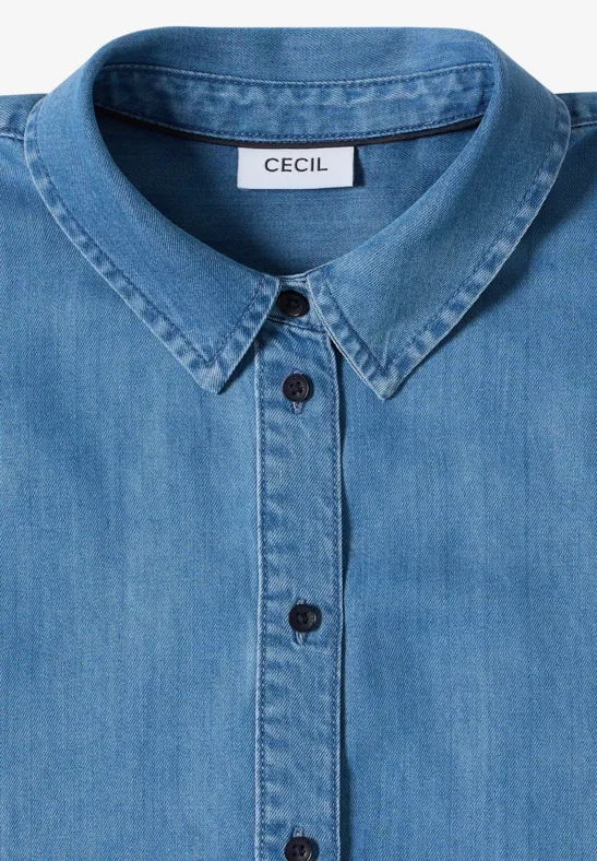 Dropped Shoulder Bluse im Denim-Look mid blue wash