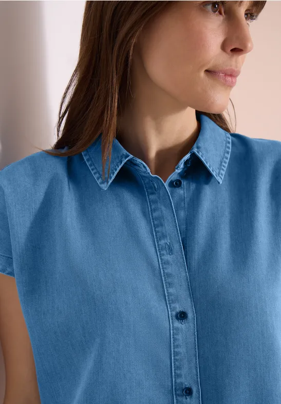 Dropped Shoulder Bluse im Denim-Look mid blue wash