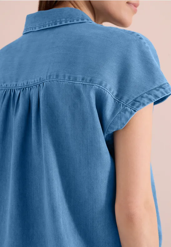 Dropped Shoulder Bluse im Denim-Look mid blue wash