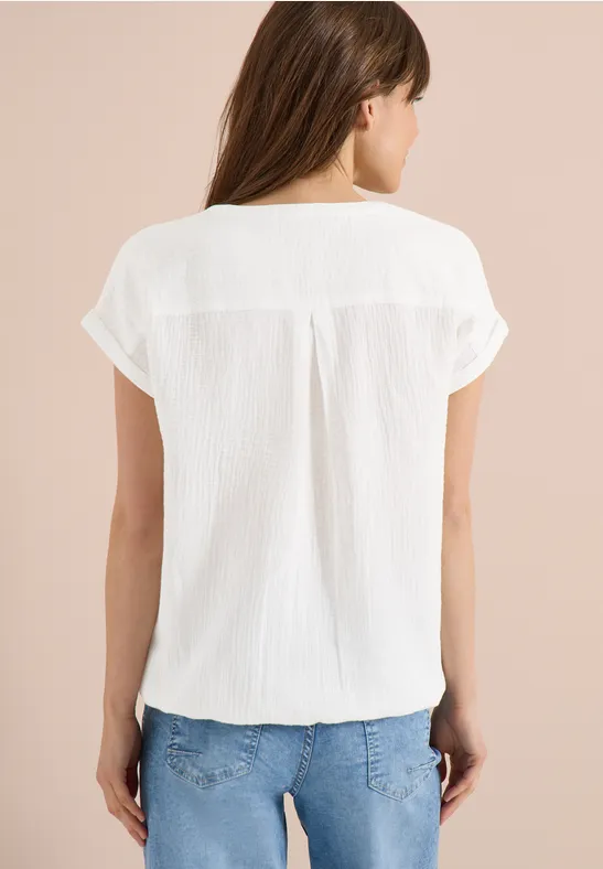 Blouse à col fendu en mousseline de soie vanilla white