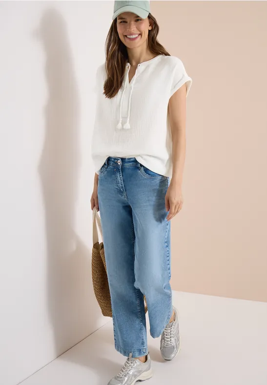 Blouse à col fendu en mousseline de soie vanilla white