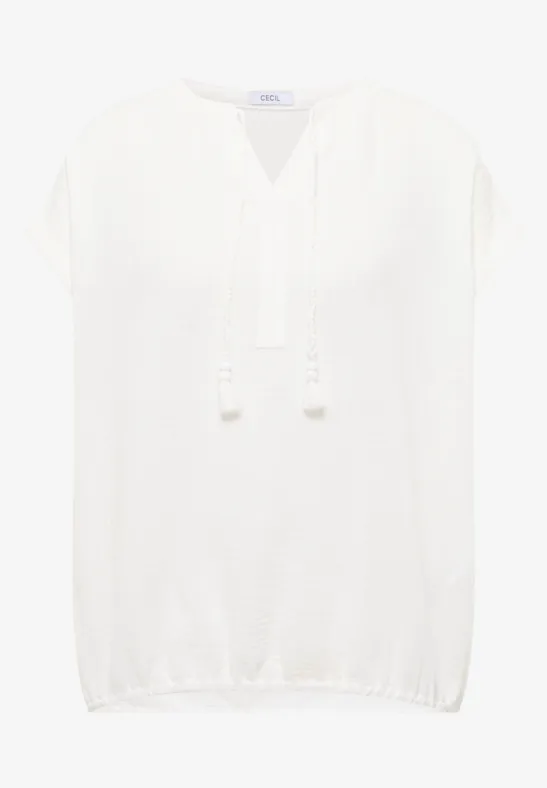 Blouse à col fendu en mousseline de soie vanilla white