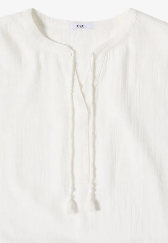 Blouse à col fendu en mousseline de soie vanilla white