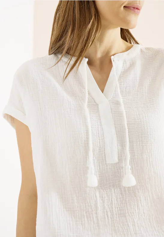 Blouse à col fendu en mousseline de soie vanilla white