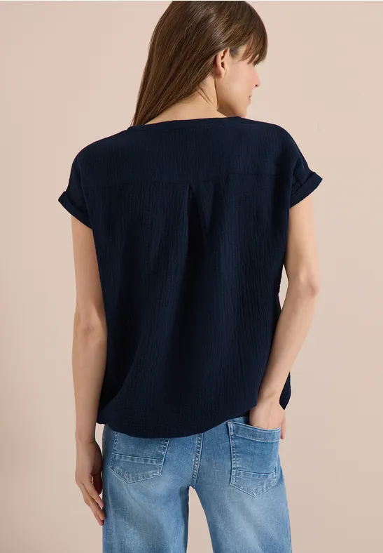 Blouse à col fendu en mousseline de soie universal blue