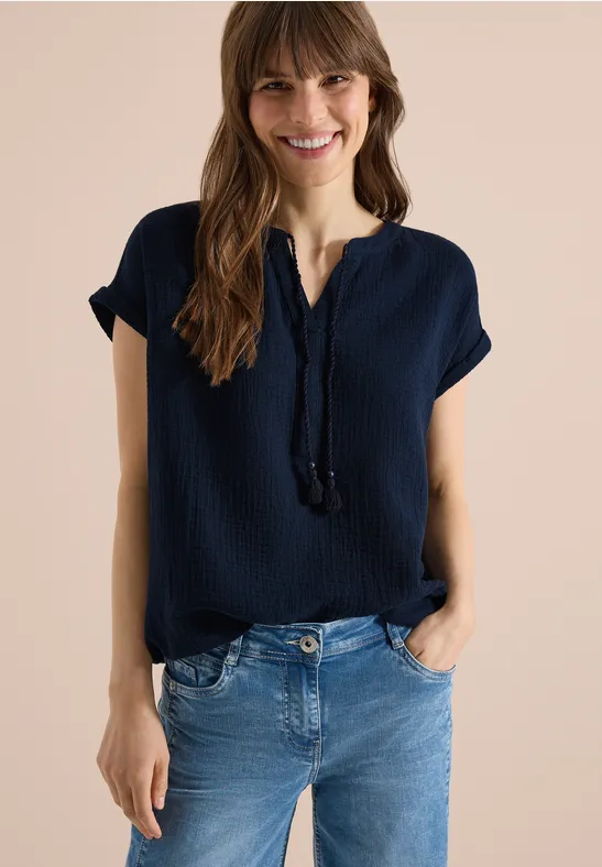 Blouse à col fendu en mousseline de soie universal blue