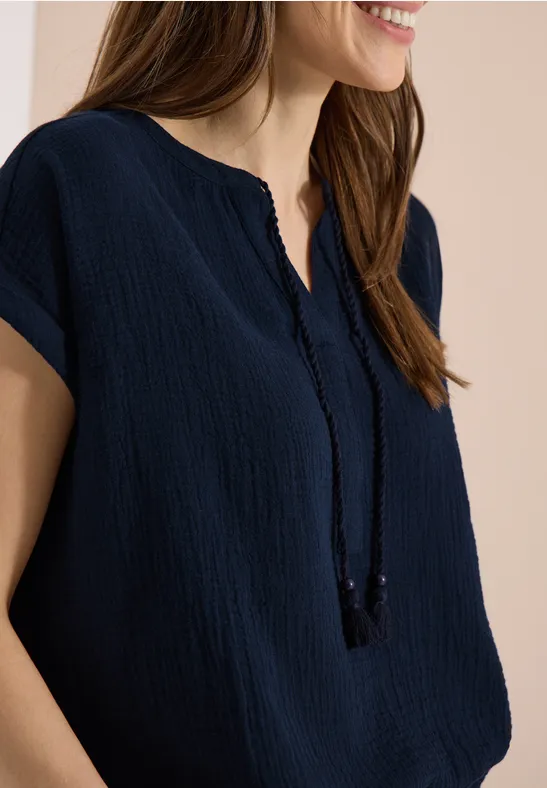 Blouse à col fendu en mousseline de soie universal blue