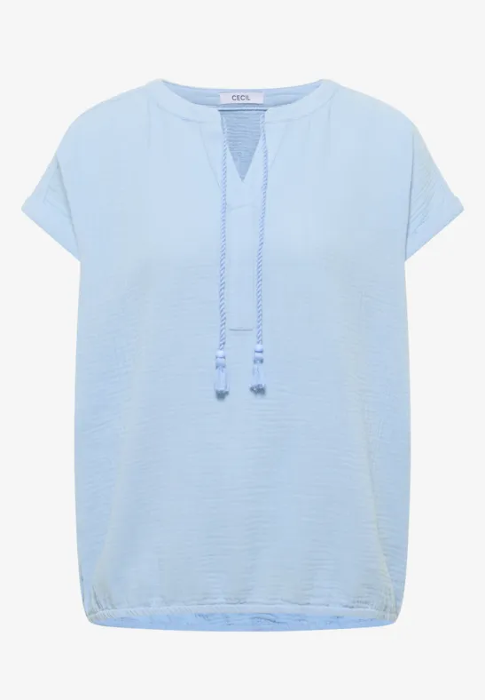 Bluse mit Split Neck aus Musselinstoff light sky blue