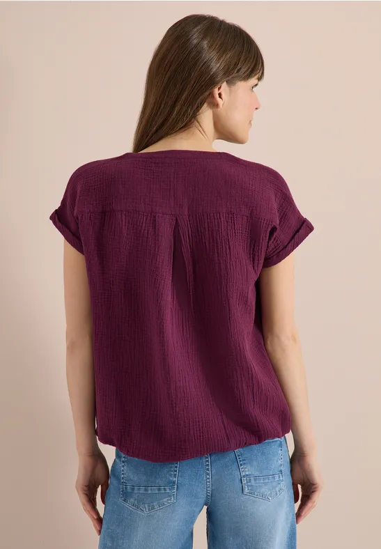 Bluse mit Split Neck aus Musselinstoff sweet grape red