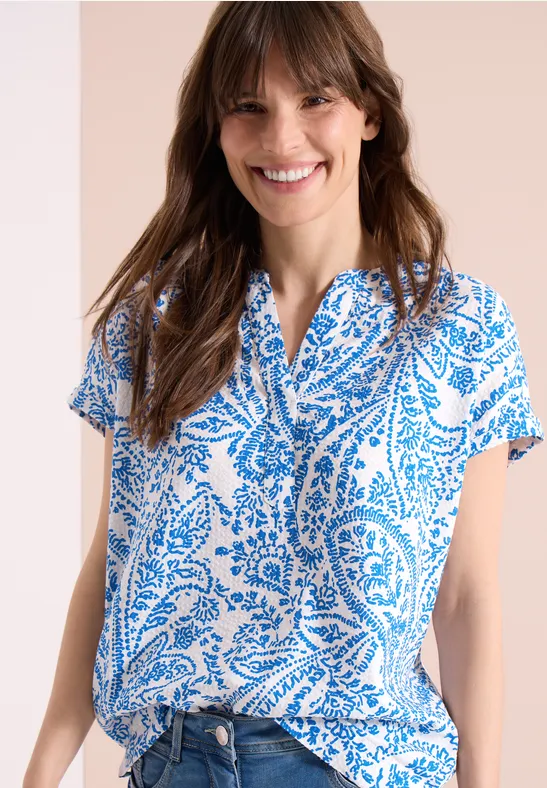 Blouse à manches courtes en qualité seersucker light alabaster white