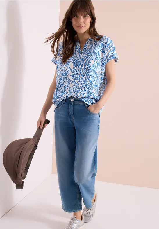 Blouse à manches courtes en qualité seersucker light alabaster white